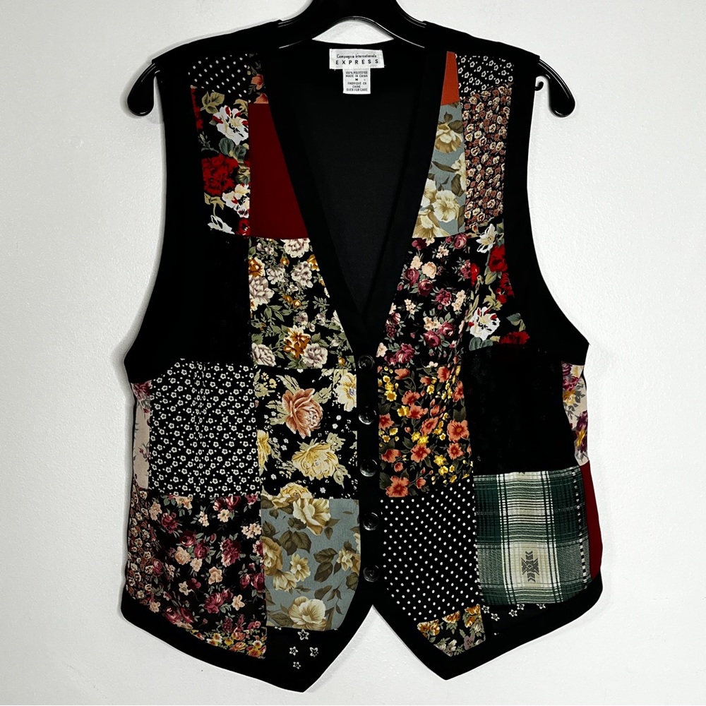 Vintage '90s Compagnie Internationale Express Black Patchwork Vest